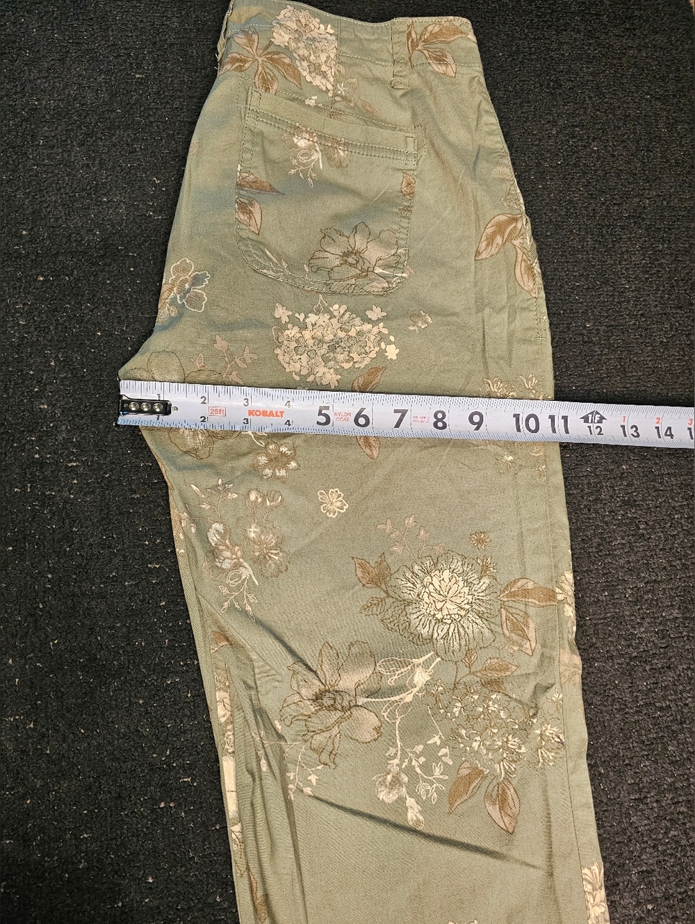 Democracy Floral Straight-Leg Pants in Olive Green with Metallic Accents - Picture 10 of 11